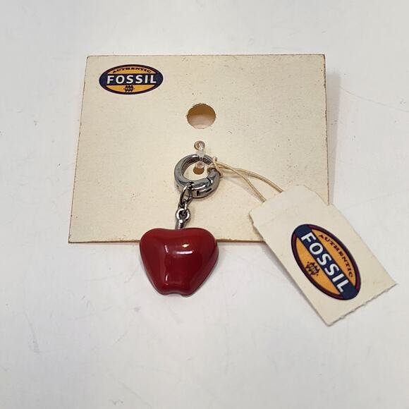 Fossil NYC Red Enamel Apple Charm Stainless Steel Dangle Hinge Ring New - Picture 3 of 6